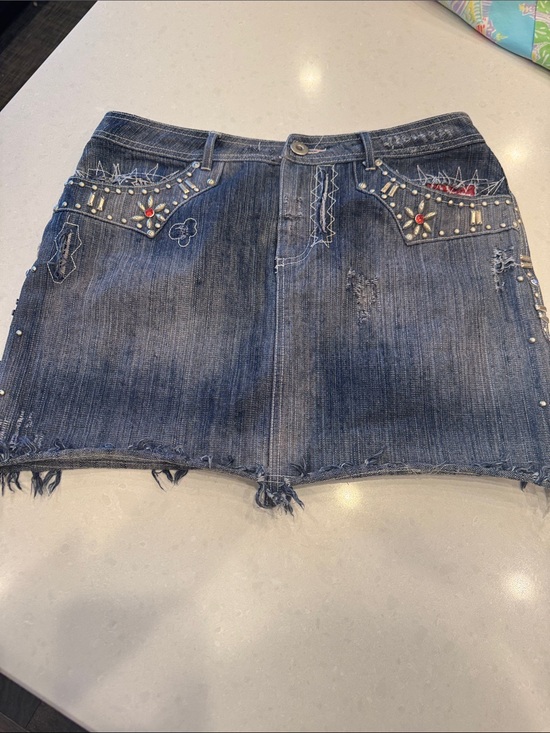 Double D Ranch Dresses & Skirts - Double D Ranch Blue Denim Mini Skirt with Studs & Embroidery